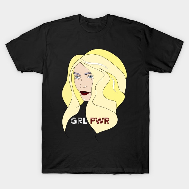 Women Portrait Illustration GRL Pwr Light Hair black T-Shirt by Kirovair